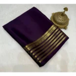 Women's Crepe Chit Pallu Solid Saree With Unstitched Blouse 5.5Mtr (Dark Purple)