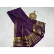 Women's Crepe Chit Pallu Solid Saree With Unstitched Blouse 5.5Mtr (Dark Purple) - Image 2