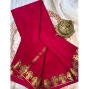 Women's Crepe Chit Pallu Solid Saree With Unstitched Blouse 5.5Mtr (Red) - Image 2