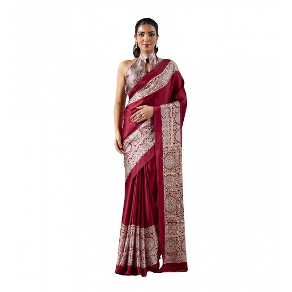 PID-65014-Women-s-Satin-Crepe-Printed-Saree-With-Unstitched-Blouse-5-5-Mtr-Maroon-1-1000x1000-1.webp Women's Satin Crepe Printed Saree With Unstitched Blouse 5.5Mtr (Maroon) - Image 1
