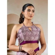 Women's Satin Crepe Printed Saree With Unstitched Blouse 5.5Mtr (Purple) - Image 2