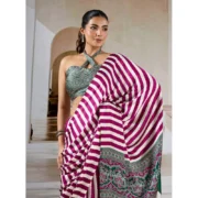 Women's Satin Crepe Printed Saree With Unstitched Blouse 5.5Mtr (Magenta) - Image 3