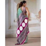 Women's Satin Crepe Printed Saree With Unstitched Blouse 5.5Mtr (Green) - Image 4
