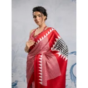 Women's Satin Crepe Printed Saree With Unstitched Blouse 5.5Mtr (Red) - Image 3