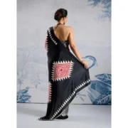 Women's Satin Crepe Printed Saree With Unstitched Blouse 5.5Mtr (Black) - Image 4