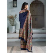 Women's Satin Crepe Printed Saree With Unstitched Blouse 5.5Mtr (Navy Blue) - Image 4