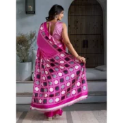 Women's Satin Crepe Printed Saree With Unstitched Blouse 5.5Mtr (Pink) - Image 4