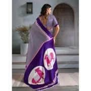 Women's Satin Crepe Printed Saree With Unstitched Blouse 5.5Mtr (Blue) - Image 4