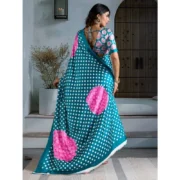 Women's Satin Crepe Printed Saree With Unstitched Blouse 5.5Mtr (Sky Blue) - Image 4