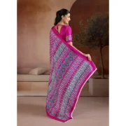 Women's Satin Crepe Printed Saree With Unstitched Blouse 5.5Mtr (Pink) - Image 4