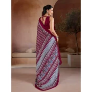 Women's Satin Crepe Printed Saree With Unstitched Blouse 5.5Mtr (Maroon) - Image 4