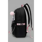 Unisex PU Leather Solid Medium Zipper Backpack (Black) - Image 4
