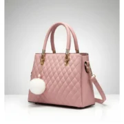 Women's PU Leather Solid Shoulder Zipper Handbag (Pink) - Image 5