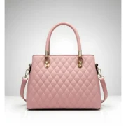 Women's PU Leather Solid Shoulder Zipper Handbag (Pink) - Image 3