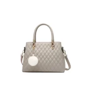 Women's PU Leather Solid Shoulder Zipper Handbag (Grey)