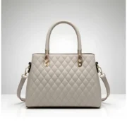 Women's PU Leather Solid Shoulder Zipper Handbag (Grey) - Image 4