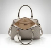 Women's PU Leather Solid Shoulder Zipper Handbag (Grey) - Image 3
