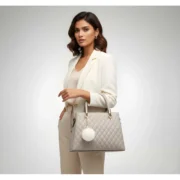 Women's PU Leather Solid Shoulder Zipper Handbag (Grey) - Image 2
