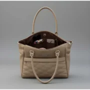 Women's PU Leather Solid Shoulder Zipper Handbag (Beige) - Image 4