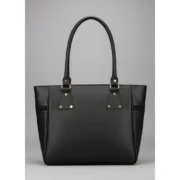 Women's PU Leather Solid Shoulder Zipper Handbag (Black) - Image 5