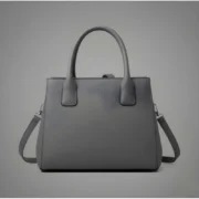 Women's PU Leather Solid Shoulder Zipper Handbag (Grey) - Image 3