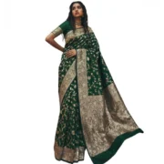 Generic Women's Art Silk Printed Saree With Unstitched Blouse 5.5Mtr (Green) - Image 4