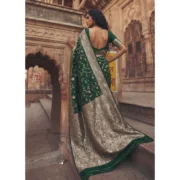 Generic Women's Art Silk Printed Saree With Unstitched Blouse 5.5Mtr (Green) - Image 3