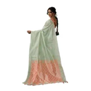 Generic Women's Linen Cotton Printed Saree With Unstitched Blouse 5.5Mtr (Pista Green) - Image 3