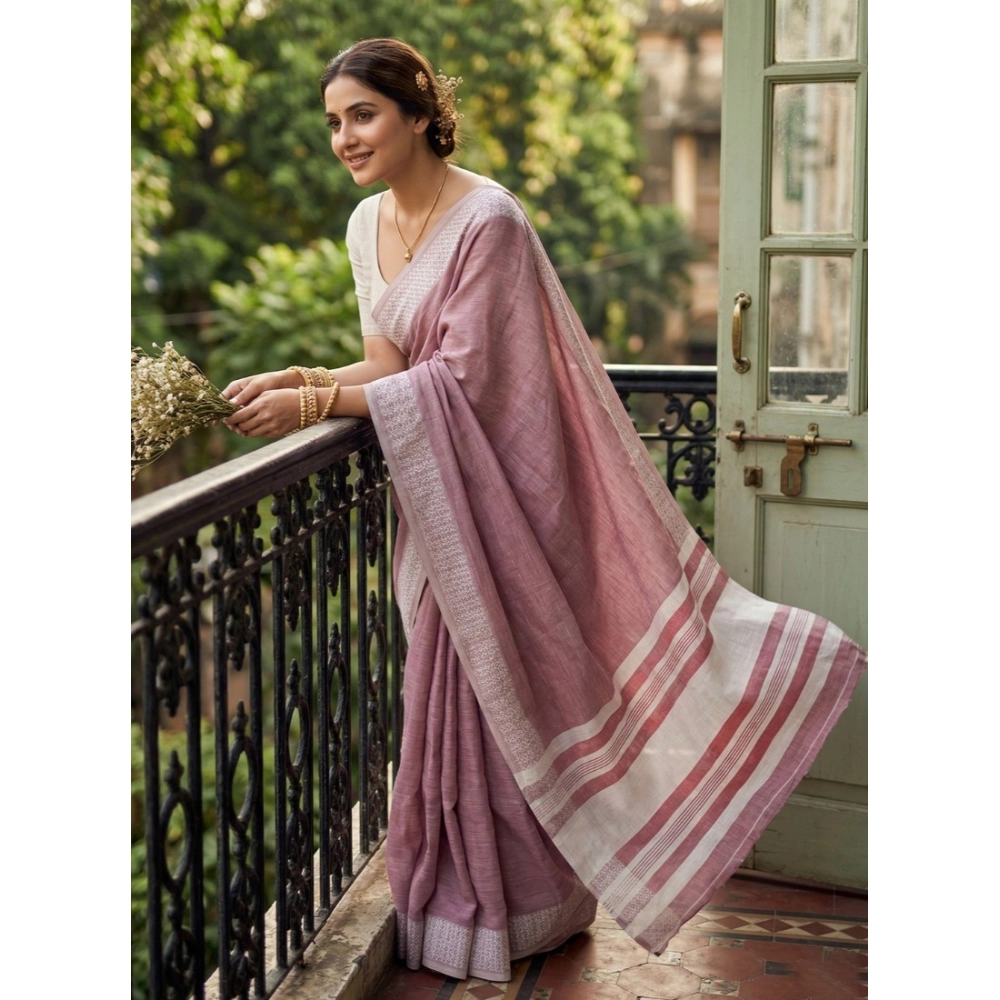 PID-67045-Women-s-Linen-Printed-Saree-With-Unstitched-Blouse-5-5-Mtr-Magenta-1-1000x1000-1.webp Generic Women's Linen Striped Saree With Unstitched Blouse 5.5Mtr (Magenta) - Image 1
