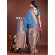 Generic Women's Banarasi Silk Printed Saree With Unstitched Blouse 5.5Mtr (Royal Blue) - Image 4