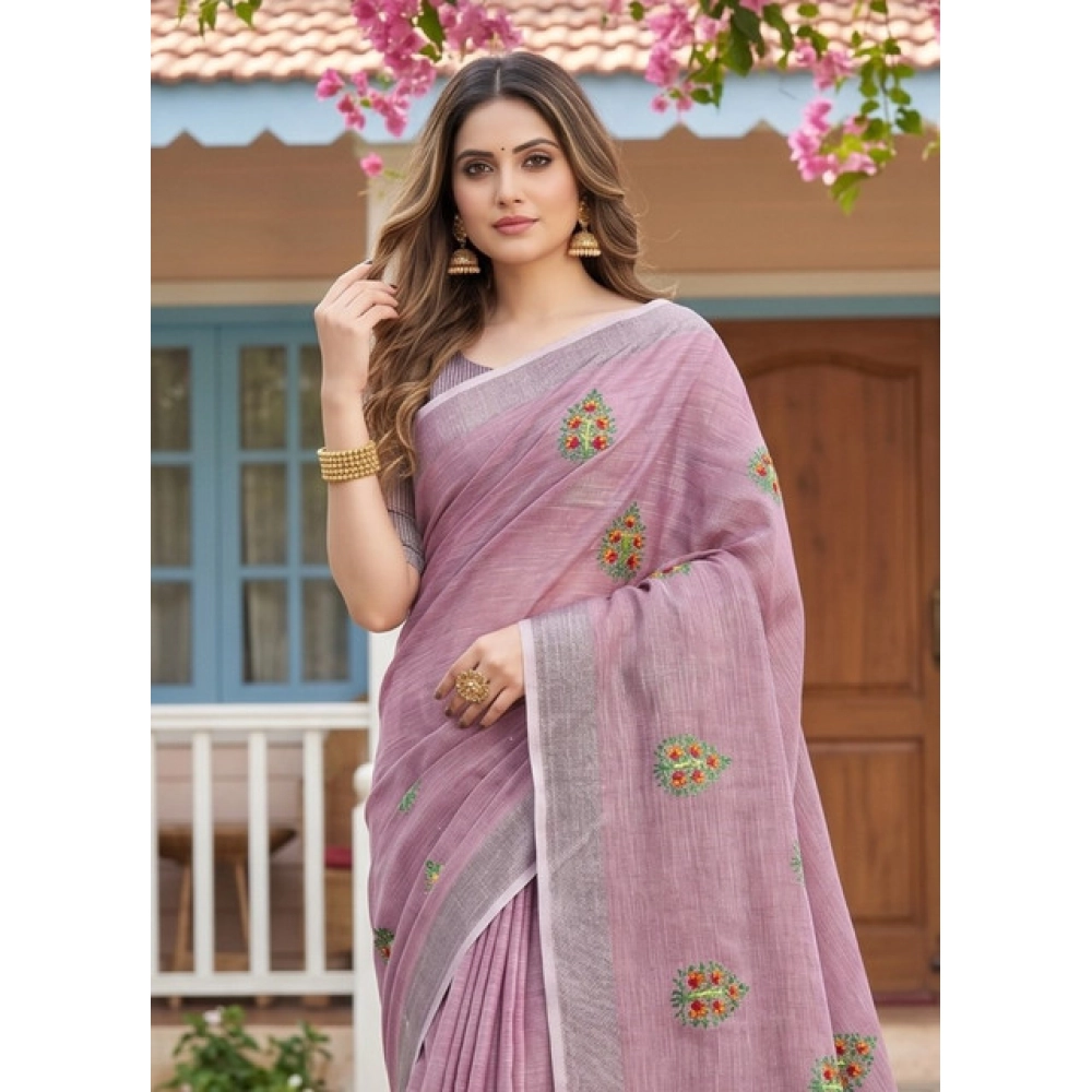 PID-67071-Women-s-Linen-Printed-Saree-With-Unstitched-Blouse-5-5-Mtr-Light-Purple-1-1000x1000-1.webp Generic Women's Linen Embroidered Saree With Unstitched Blouse 5.5Mtr (Light Purple) - Image 1