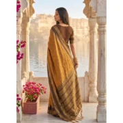 Generic Women's Silk Blend Printed Saree With Unstitched Blouse 5.5Mtr (Mustard-Brown) - Image 3