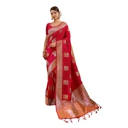 Generic Women's Silk Blend Printed Saree With Unstitched Blouse 5.5Mtr (Red) - Image 6