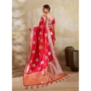 Generic Women's Silk Blend Printed Saree With Unstitched Blouse 5.5Mtr (Red) - Image 5