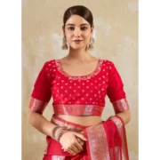 Generic Women's Silk Blend Printed Saree With Unstitched Blouse 5.5Mtr (Red) - Image 4