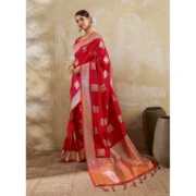 Generic Women's Silk Blend Printed Saree With Unstitched Blouse 5.5Mtr (Red) - Image 3