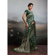 Generic Women's Silk Blend Printed Saree With Unstitched Blouse 5.5Mtr (Bottel Green)