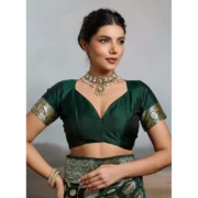 Generic Women's Silk Blend Printed Saree With Unstitched Blouse 5.5Mtr (Bottel Green) - Image 3