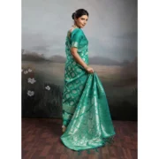 Generic Women's Silk Blend Printed Saree With Unstitched Blouse 5.5Mtr (Rama Green) - Image 5