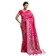 Generic Women's Silk Blend Printed Saree With Unstitched Blouse 5.5Mtr (Pink) - Image 6