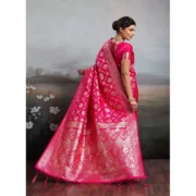 Generic Women's Silk Blend Printed Saree With Unstitched Blouse 5.5Mtr (Pink) - Image 5