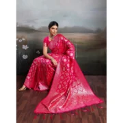 Generic Women's Silk Blend Printed Saree With Unstitched Blouse 5.5Mtr (Pink) - Image 4
