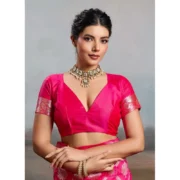 Generic Women's Silk Blend Printed Saree With Unstitched Blouse 5.5Mtr (Pink) - Image 3