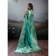 Generic Women's Silk Blend Printed Saree With Unstitched Blouse 5.5Mtr (Teal Green) - Image 5