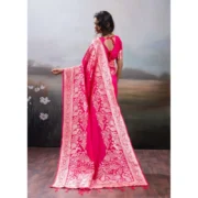 Generic Women's Silk Blend Printed Saree With Unstitched Blouse 5.5Mtr (Pink) - Image 4