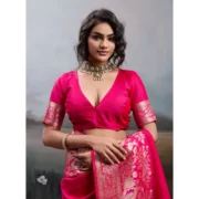 Generic Women's Silk Blend Printed Saree With Unstitched Blouse 5.5Mtr (Pink) - Image 2