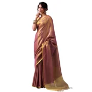 Generic Women's Tissue Silk Solid Saree With Unstitched Blouse 5.5Mtr (Purple) - Image 3