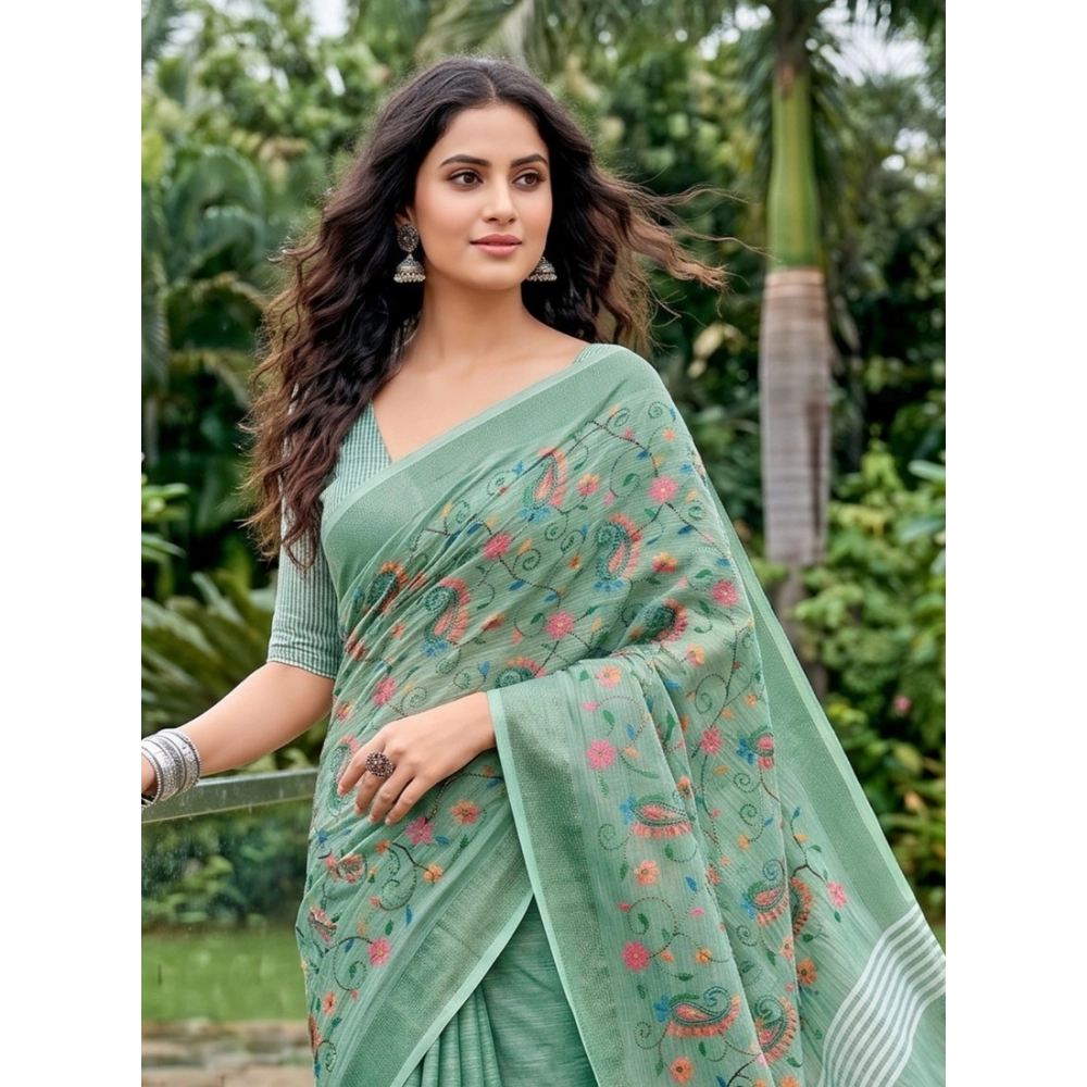 PID-67137-Generic-Women-s-Linen-Floral-Embroiderd-Saree-With-Unstitched-Blouse-5-5-Mtr-Sea-Green-1-1000x1000-1.webp Generic Women's Linen Floral Embroidered Saree With Unstitched Blouse 5.5Mtr (Sea Green) - Image 1