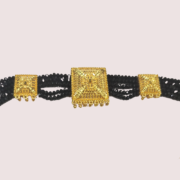 Traditional Gold-Plated Black Beaded Necklace with Square Pendant Design - Image 2
