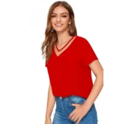 Generic Women's Polyester, Knitting Western Wear T-Shirt (Red) - Image 3